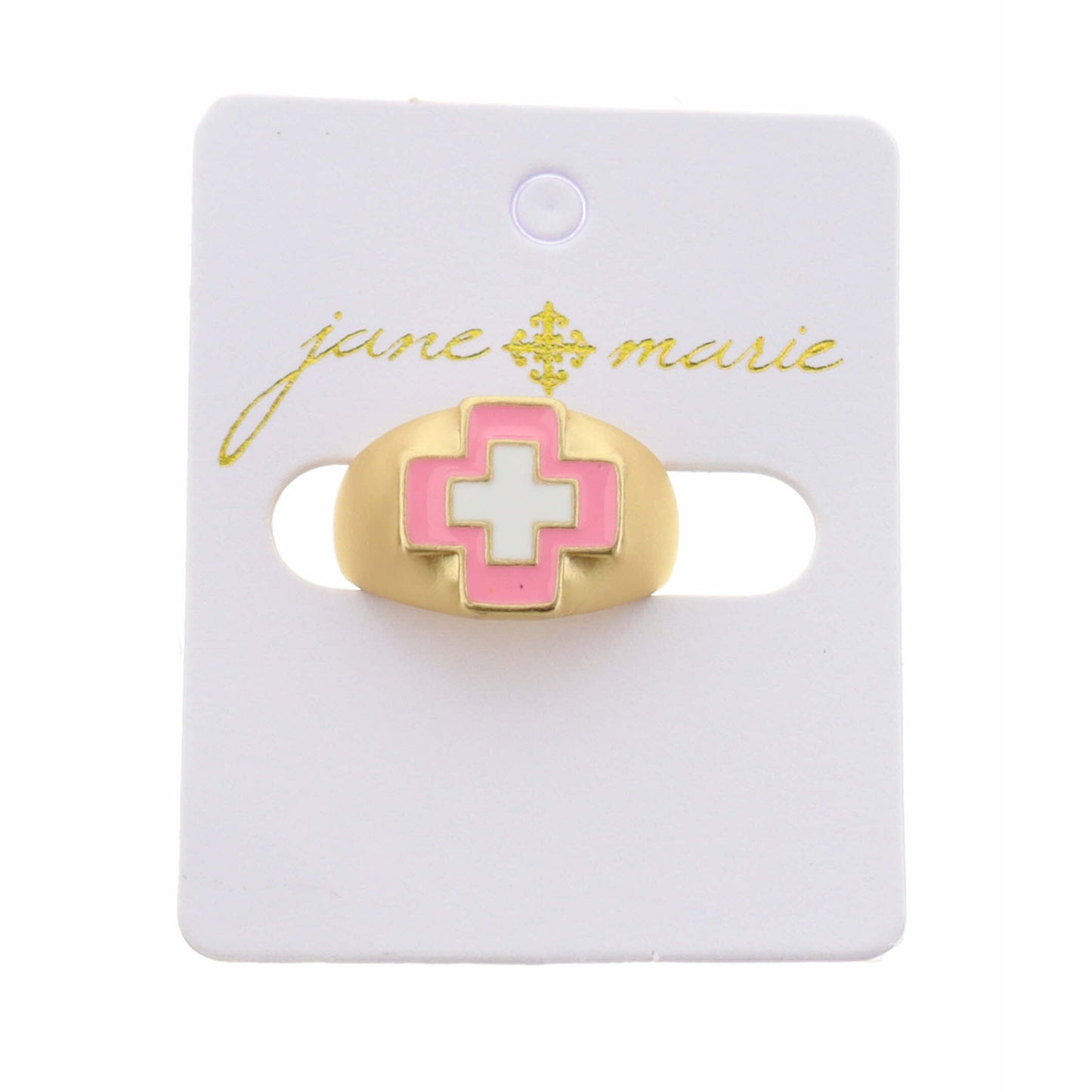 Kids Light Pink, White Enamel Cross Ring