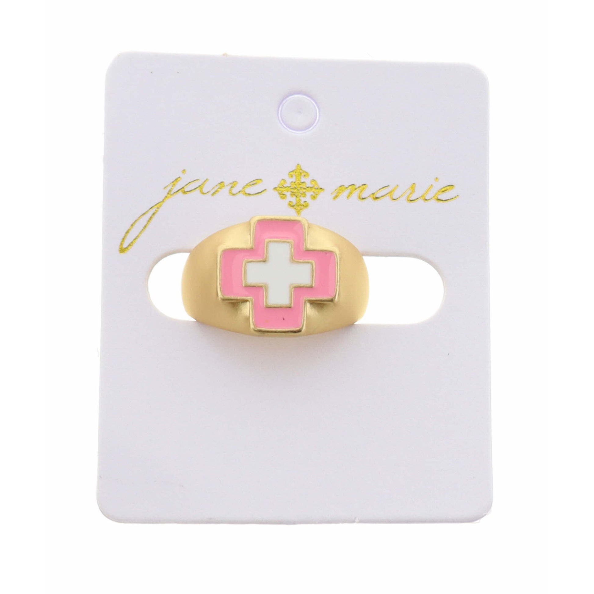 Kids Light Pink, White Enamel Cross Ring