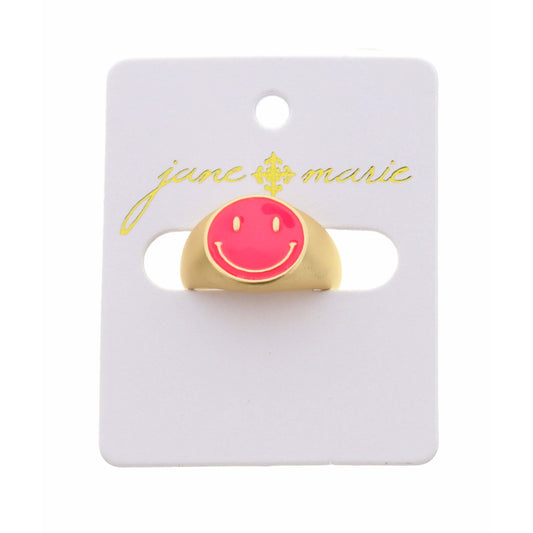Kids Hot Pink Enamel Happy Face Ring