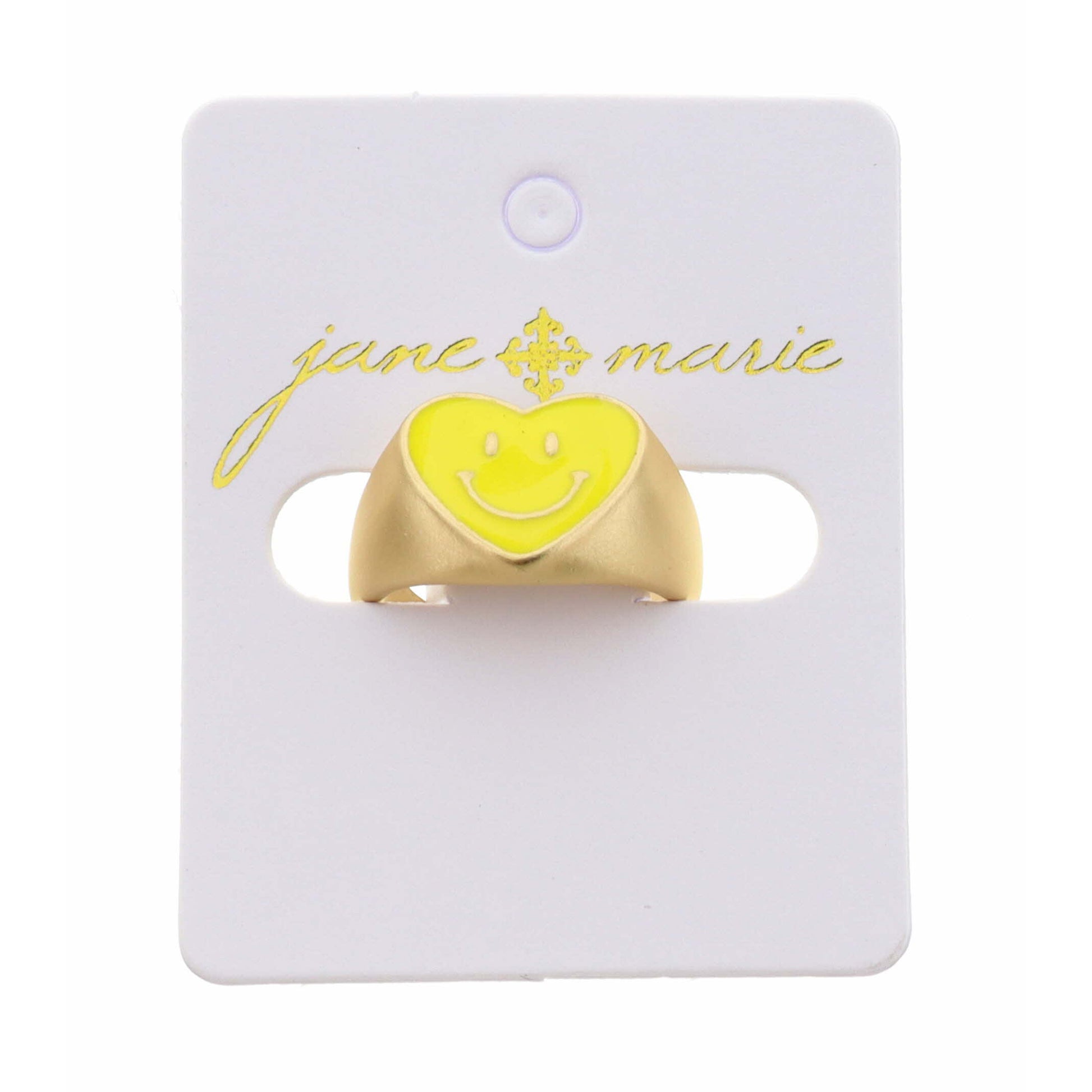 Kids Yellow Enamel Happy Face Heart Ring