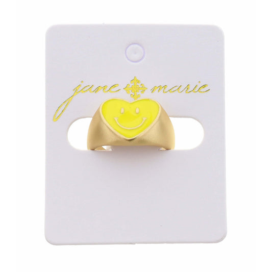 Kids Yellow Enamel Happy Face Heart Ring