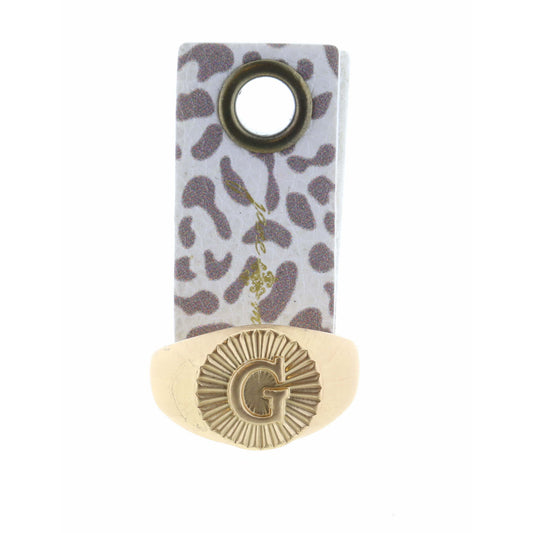 Gold Textured Circle Signet with Initial "G" Ring