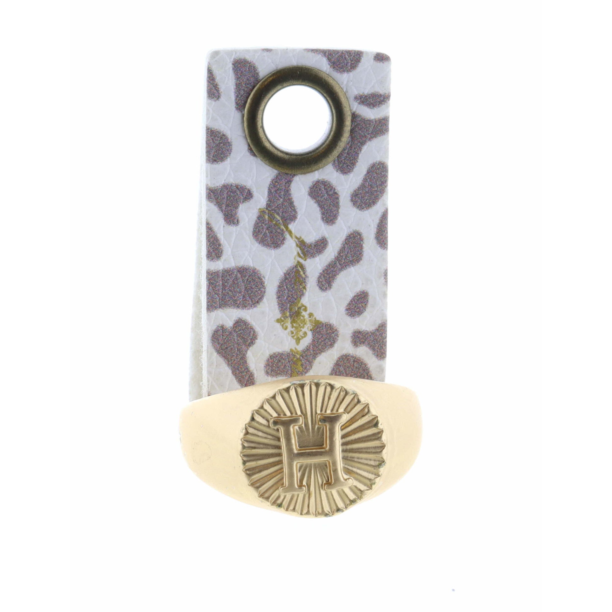 Gold Textured Circle Signet with Initial "H" Ring