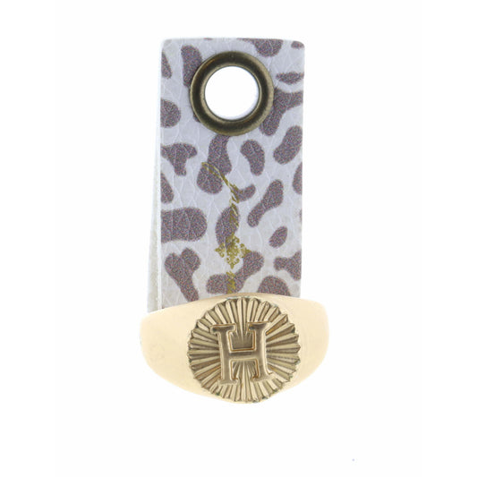 Gold Textured Circle Signet with Initial "H" Ring