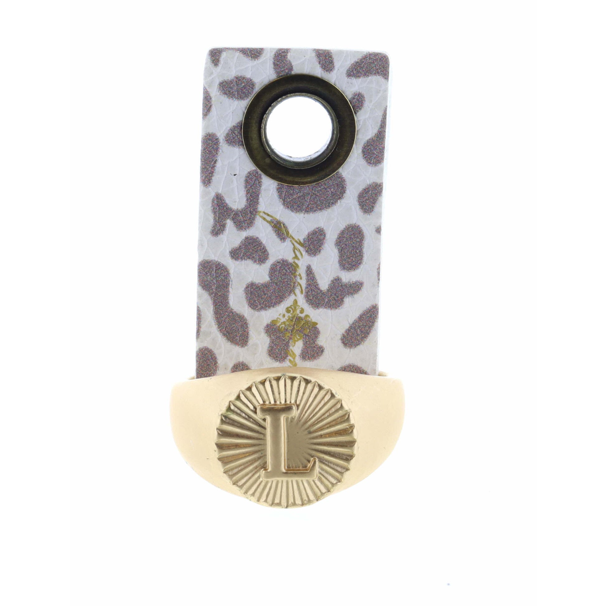 Gold Textured Circle Signet with Initial "L" Ring