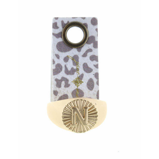 Gold Textured Circle Signet with Initial "N" Ring