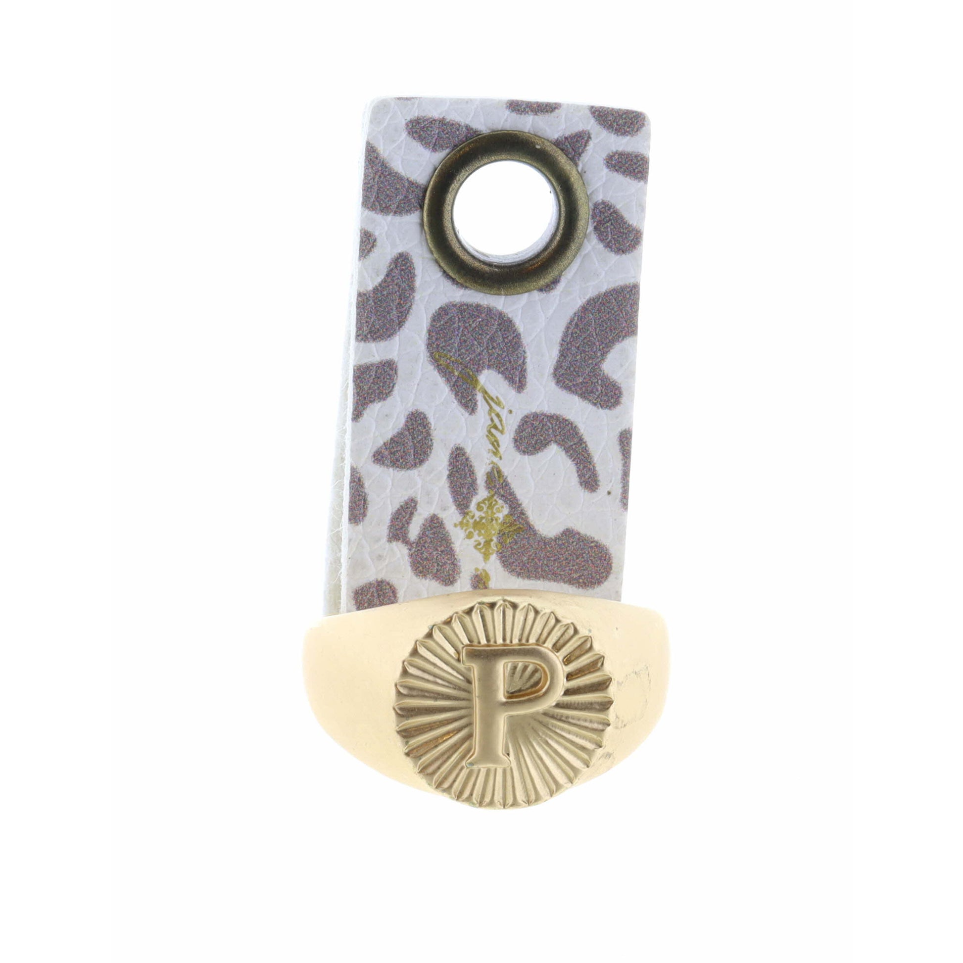 Gold Textured Circle Signet with Initial "P" Ring