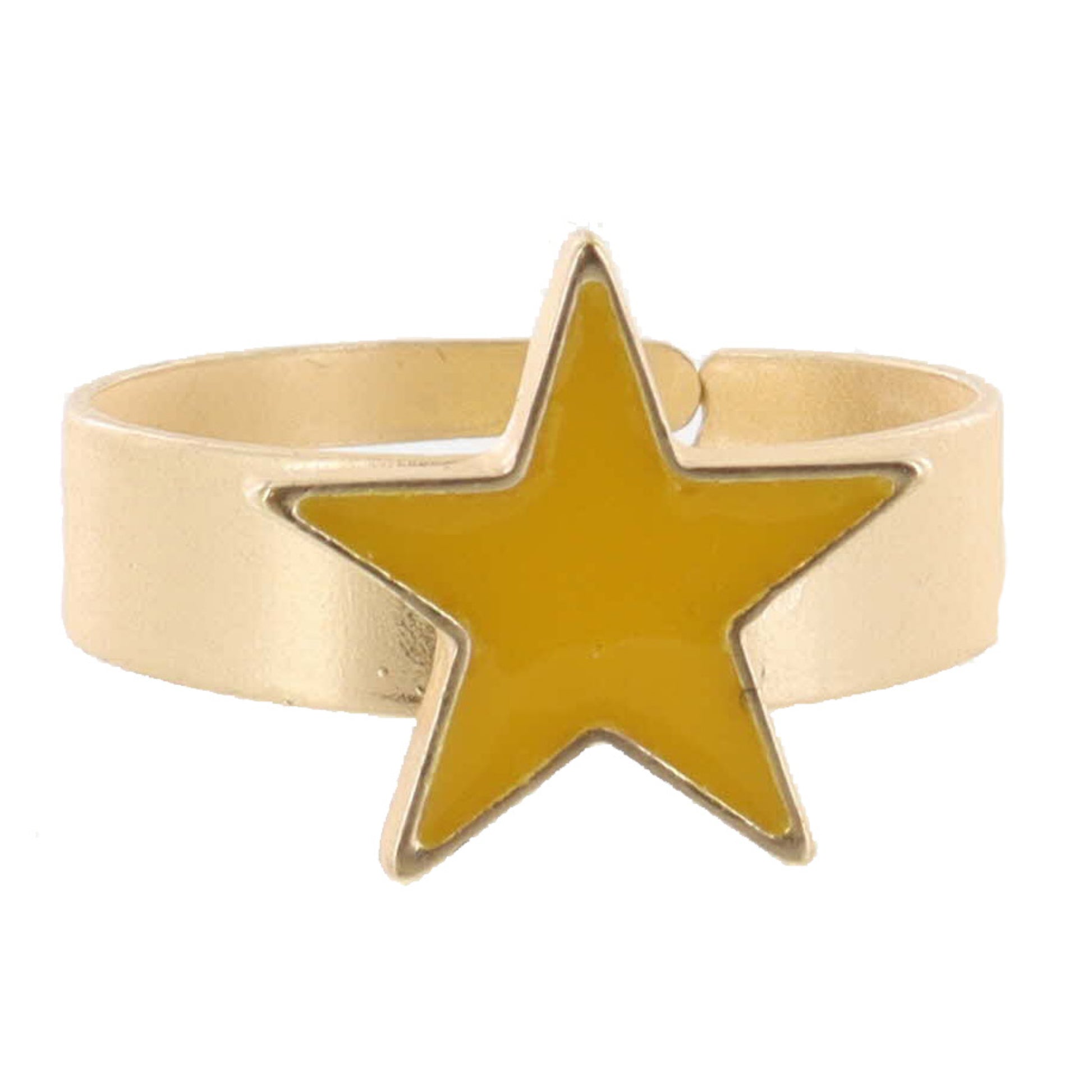 Kids Yellow Enamel Star on Thick Gold Band Ring
