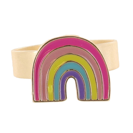 Kids Multi Enamel Rainbow on Thick Gold Band Ring