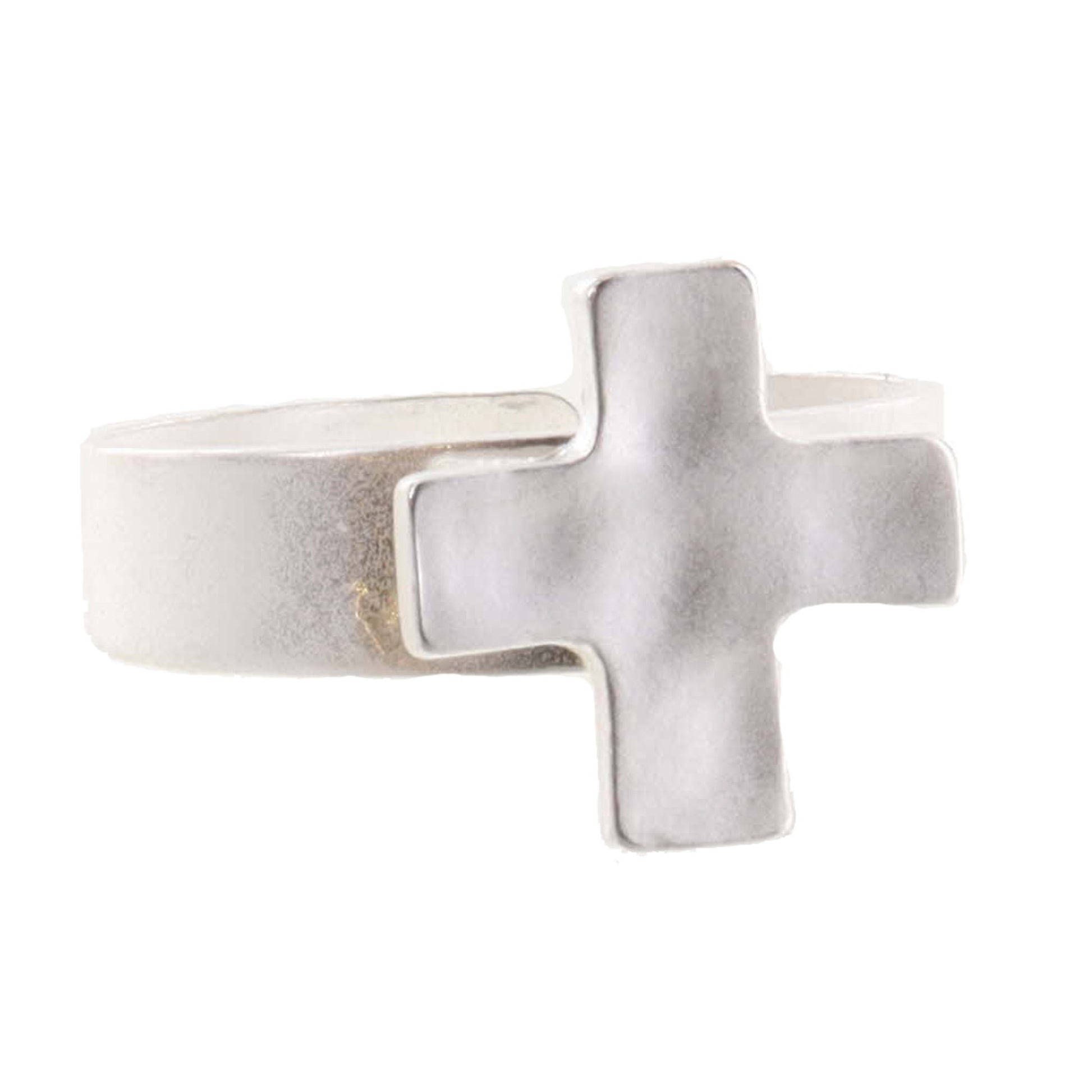 Kids Silver Hammered Square Cross on Thick Silver Band Ring