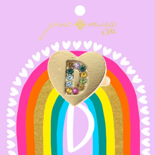 Kids Multi Color Crystal "D" on Gold Heart Ring