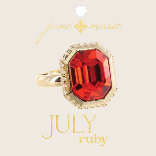 Emerald Ruby Crystal in Gold Setting with Clear Crystal Accents Ring