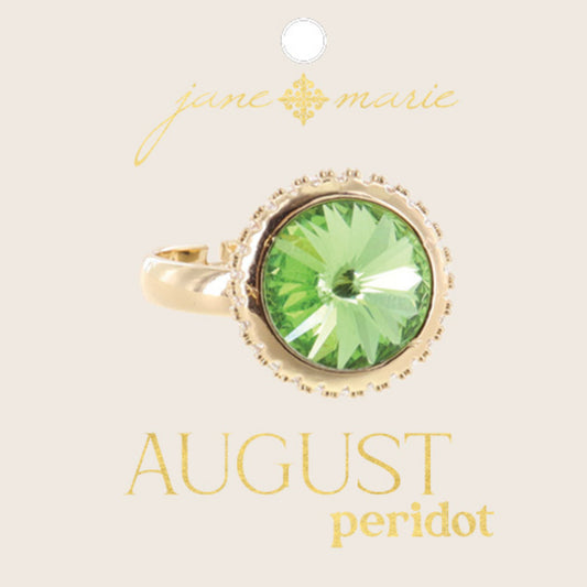 Circle Peridot Crystal in Gold Setting with Clear Crystal Accents Ring