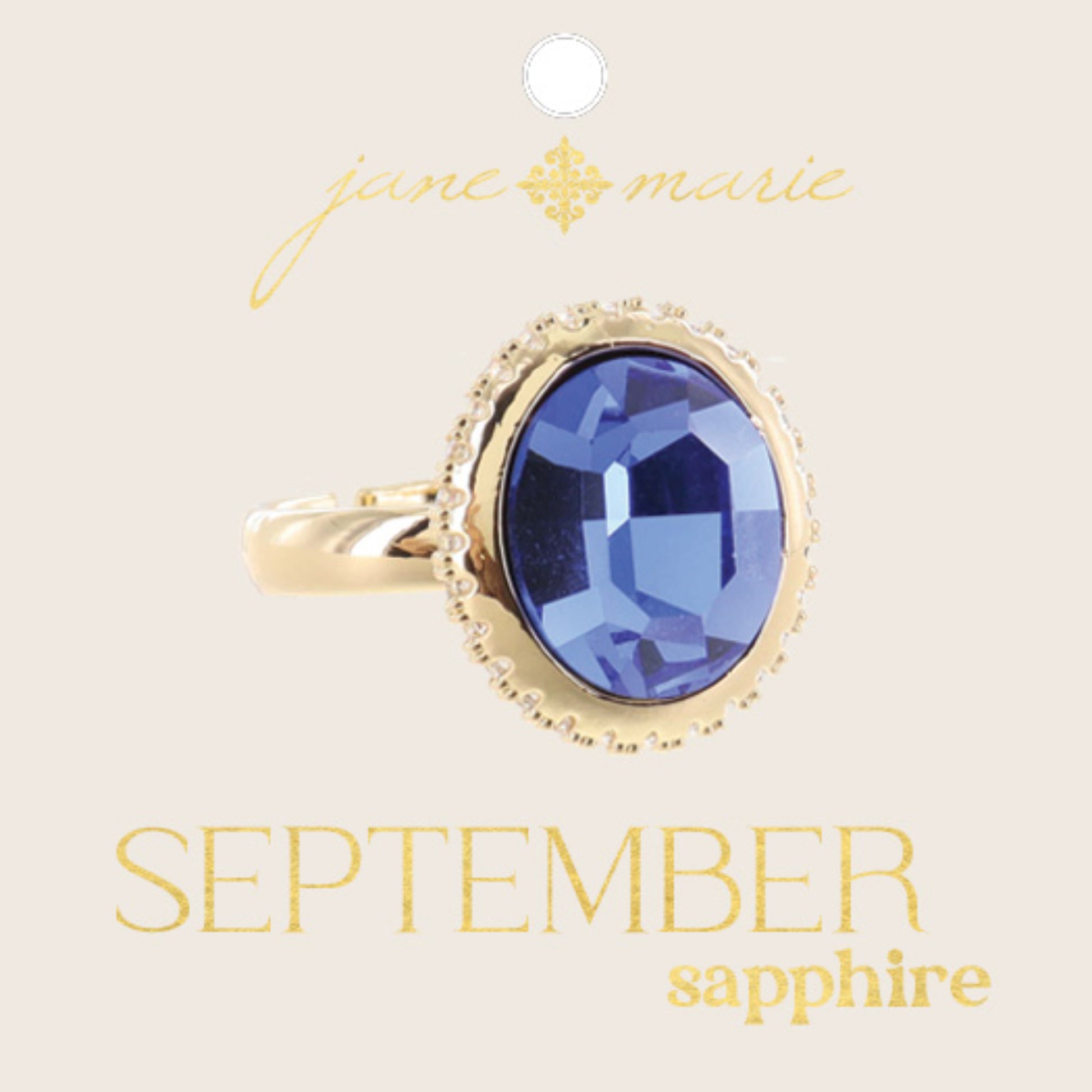 Oval Sapphire Crystal in Gold Setting with Clear Crystal Accents Ring