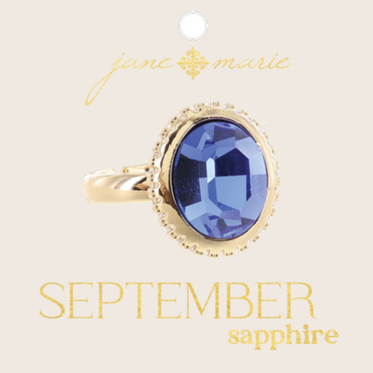 Oval Sapphire Crystal in Gold Setting with Clear Crystal Accents Ring