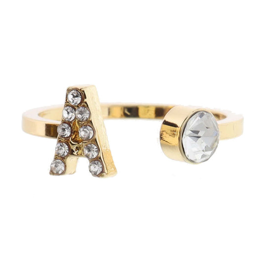 Shiny Gold Open Band with Mini Crystal "A" Initial and Clear Crystal Ring