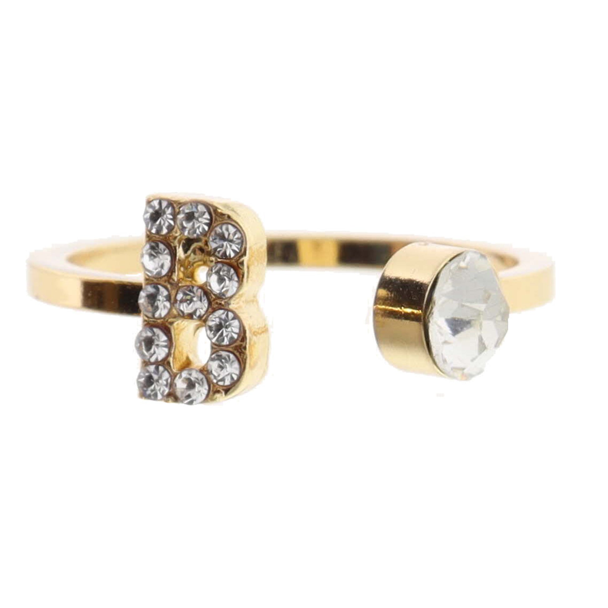 Shiny Gold Open Band with Mini Crystal "B" Initial and Clear Crystal Ring
