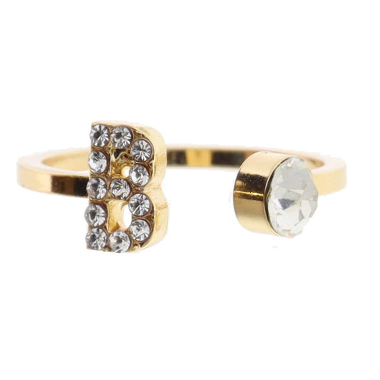 Shiny Gold Open Band with Mini Crystal "B" Initial and Clear Crystal Ring