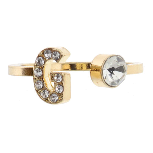 Shiny Gold Open Band with Mini Crystal "G" Initial and Clear Crystal Ring