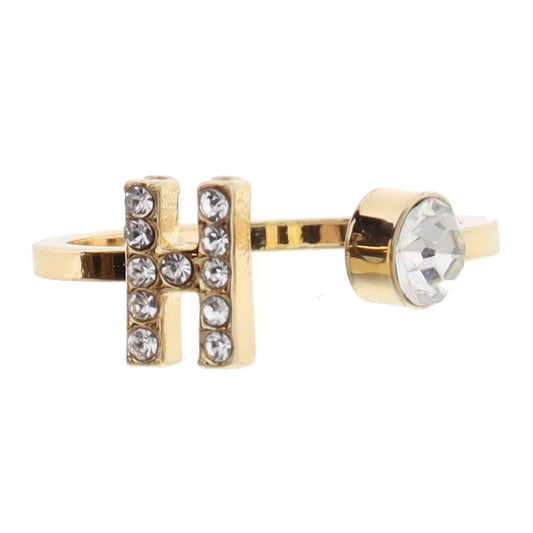 Shiny Gold Open Band with Mini Crystal "H" Initial and Clear Crystal Ring