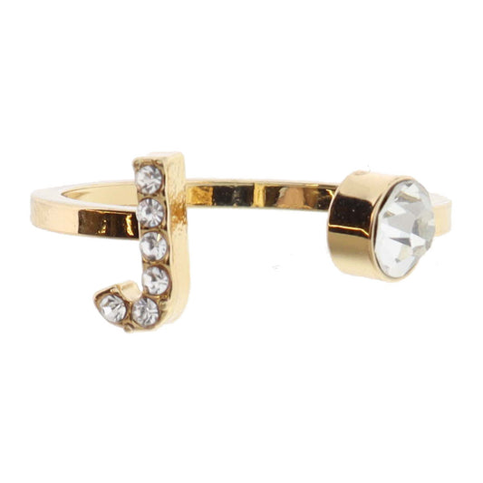 Shiny Gold Open Band with Mini Crystal "J" Initial and Clear Crystal Ring