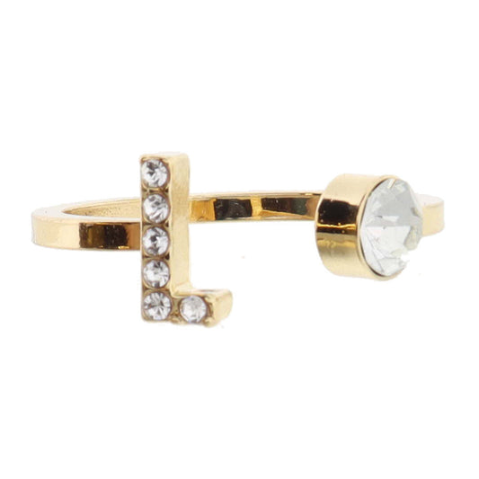 Shiny Gold Open Band with Mini Crystal "L" Initial and Clear Crystal Ring