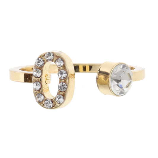 Shiny Gold Open Band with Mini Crystal "O" Initial and Clear Crystal Ring