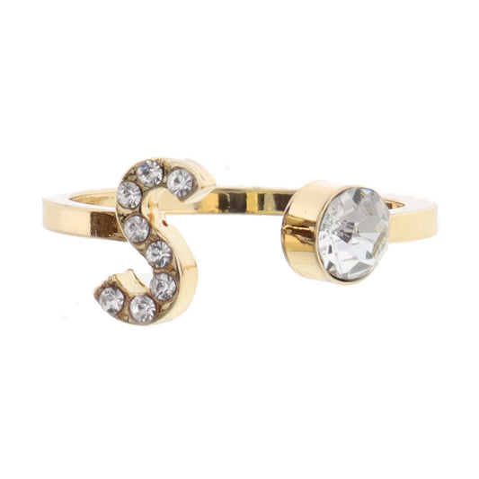 Shiny Gold Open Band with Mini Crystal "S" Initial and Clear Crystal Ring