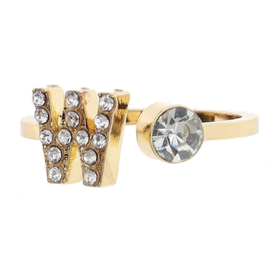 Shiny Gold Open Band with Mini Crystal "W" Initial and Clear Crystal Ring