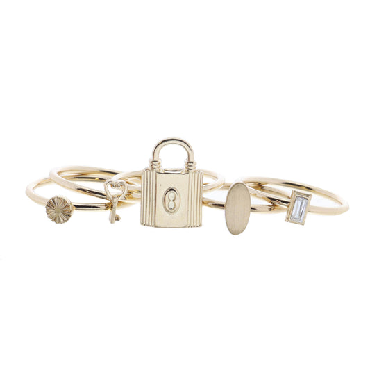 Set of 5, Decorative Padlock and Coordinating Gold Rings