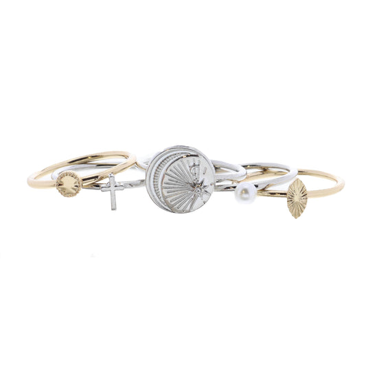 Set of 5, Silver Moon & Star Disc, Gold Circle, and Coordinating Mixed Rings