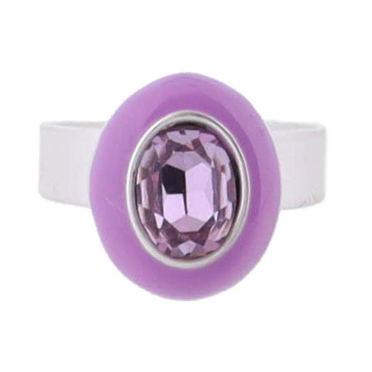 Kids Adj. Ring, Lavender Enamel with Light Purple Crystal Oval