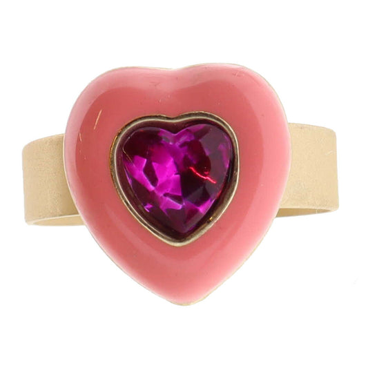 Kids Adj. Ring, Peachy Pink Enamel with Fuchsia Crystal Heart