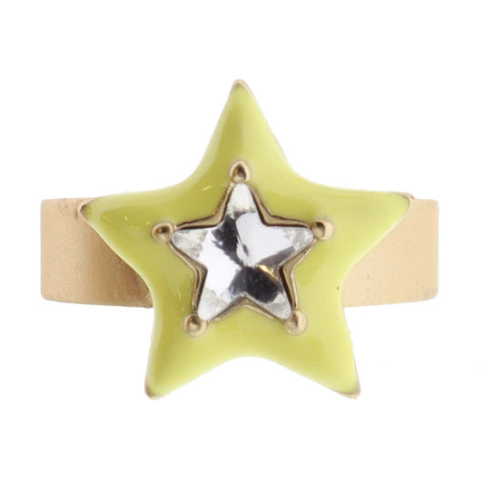 Kids Adj. Ring, Pale Yellow Enamel with Clear Crystal Star
