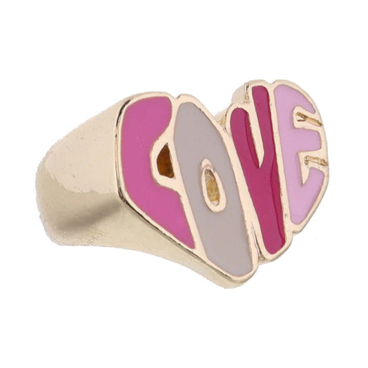 Kids Multi Pink Enamel "LOVE" Heart Ring