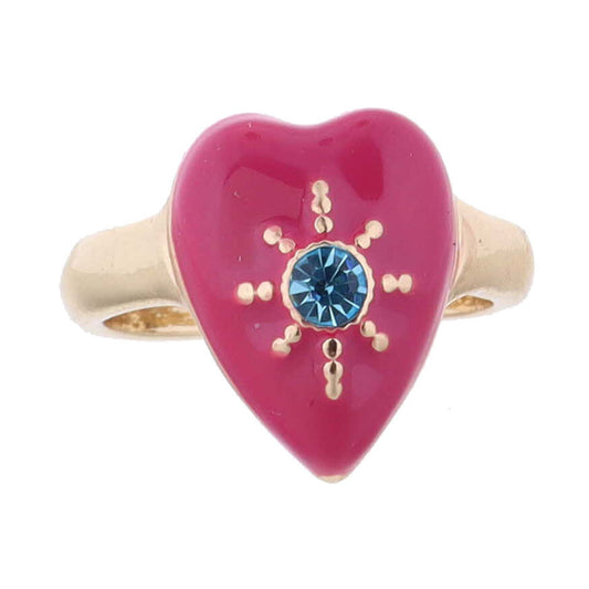 Kids Fuchsia Enamel Heart with Teal Crystal Starburst Ring