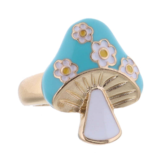 Kids Turquoise and White Enamel Mushroom with Daisies Ring