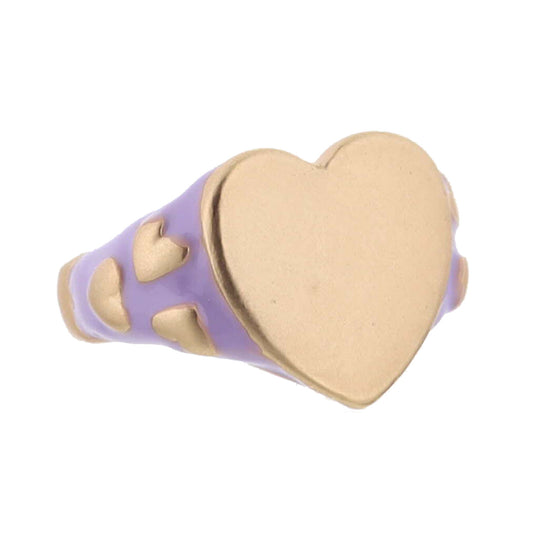 Kids Gold Heart with Lavender Enamel Band with Mini Gold Hearts Ring
