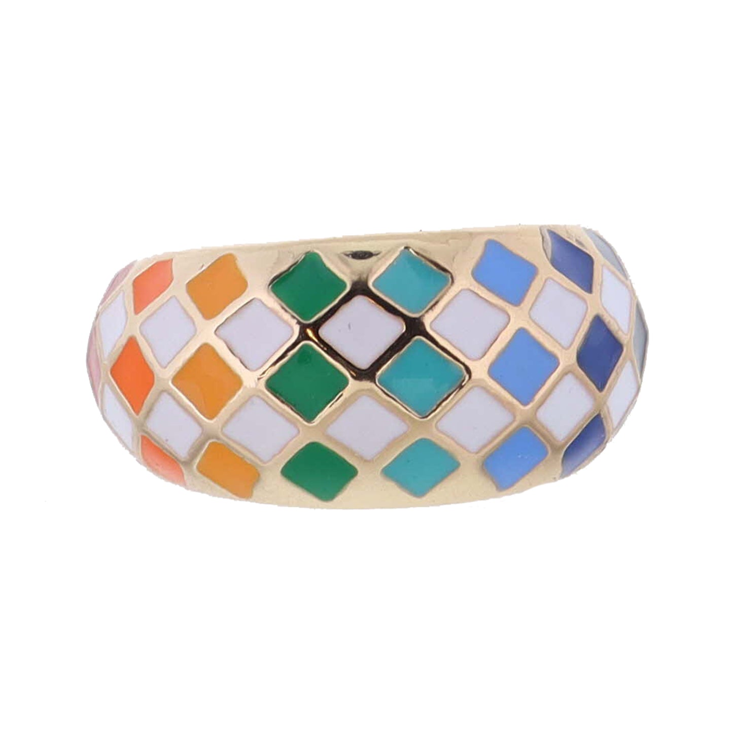 Kids Multi and White Enamel Checkered Print Ring