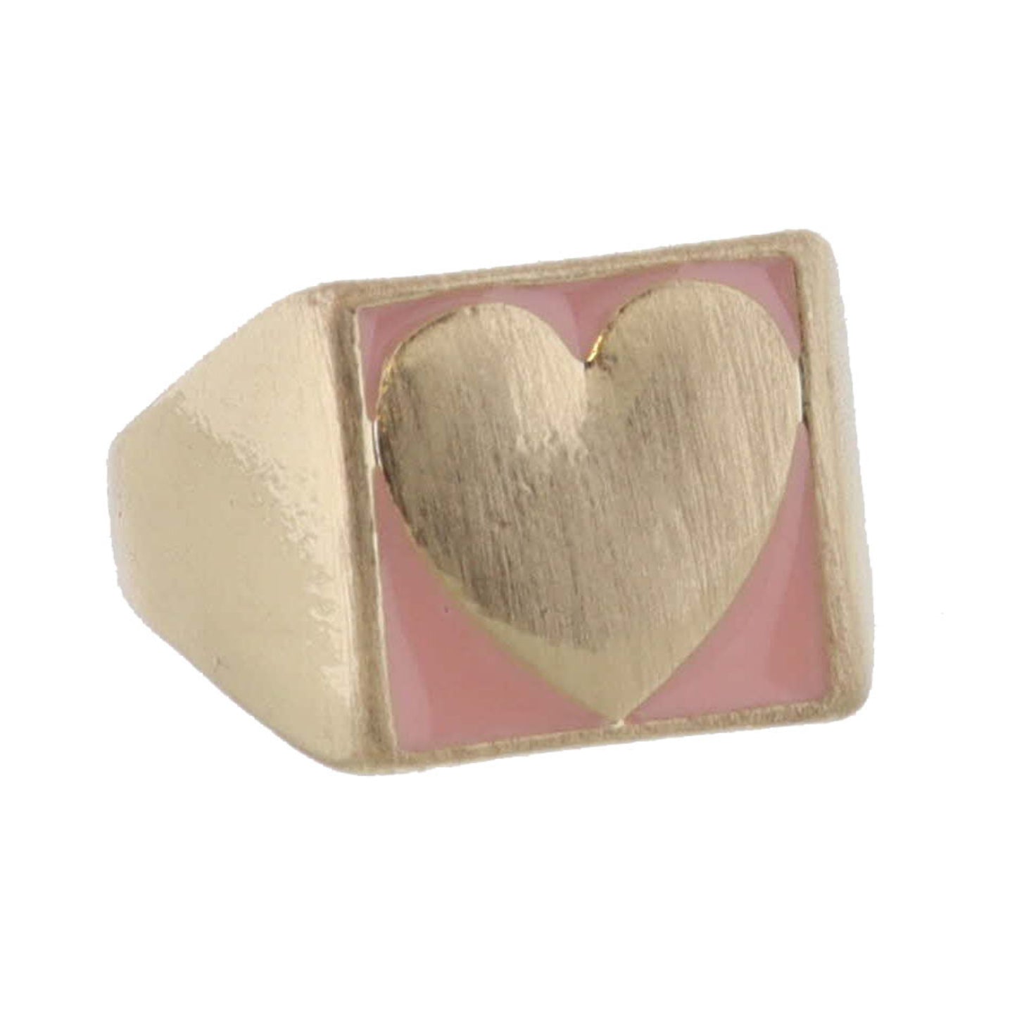 Kids Light Pink Enamel Square with Gold Heart Ring