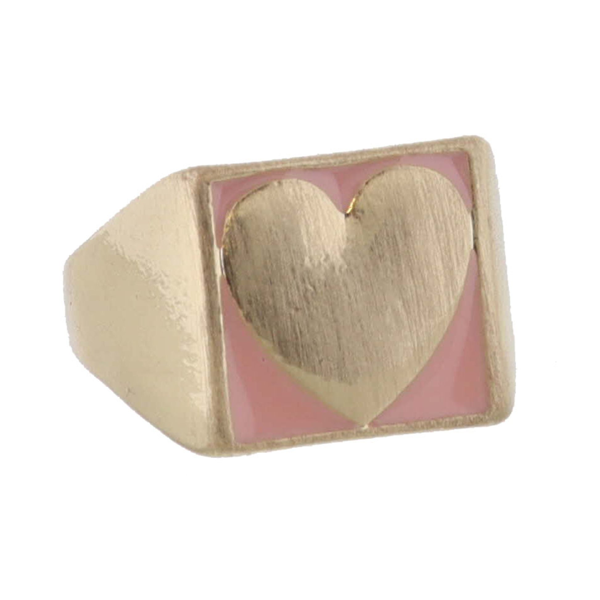 Kids Light Pink Enamel Square with Gold Heart Ring