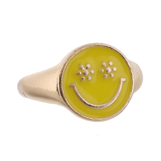 Kids Flower Eyed Yellow Enamel Happy Face Ring