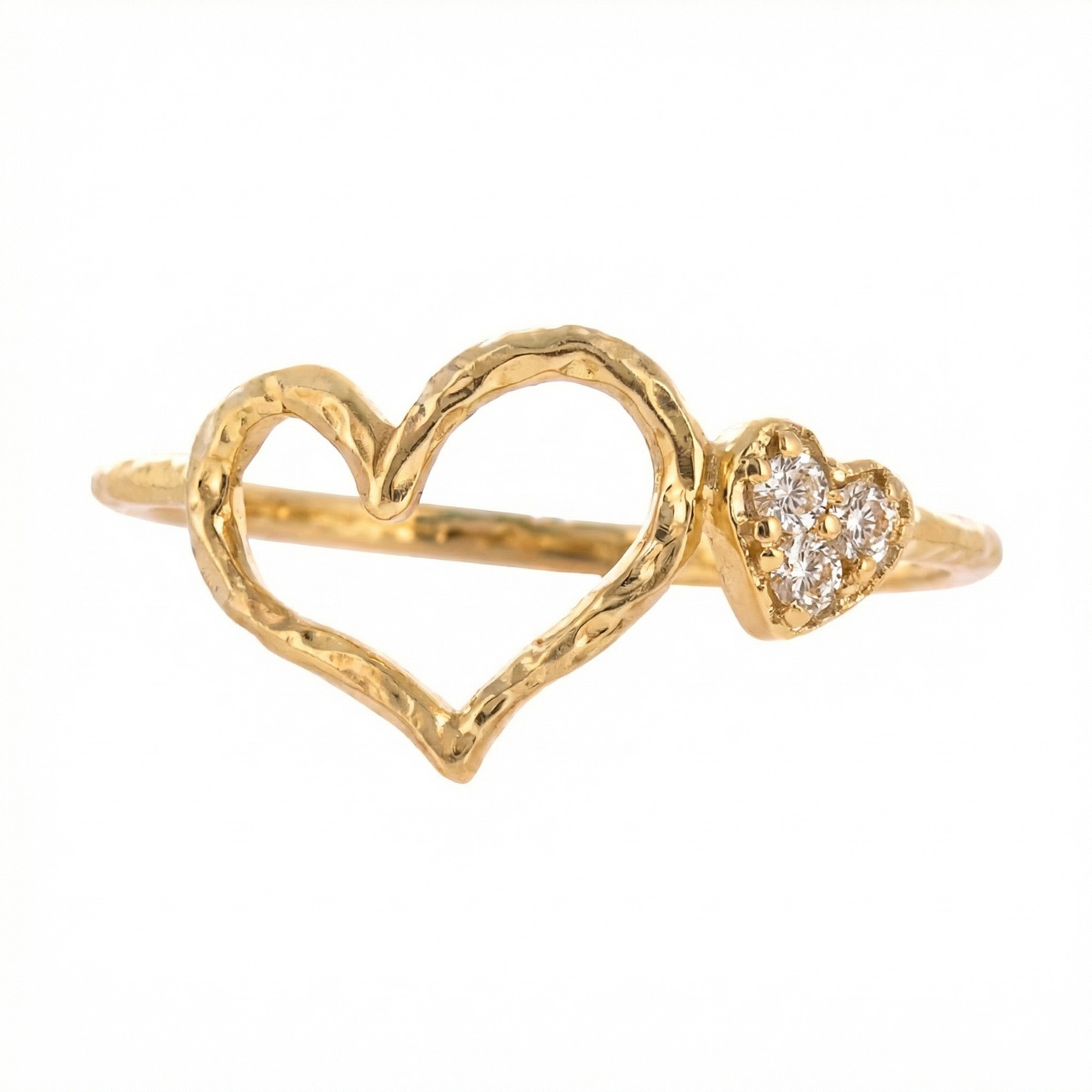 18K Gold Plated Gold Open Heart with Crystal Heart Ring