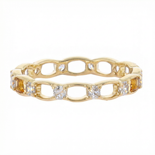 18K Gold Plated Crystal Accented Link Band Ring