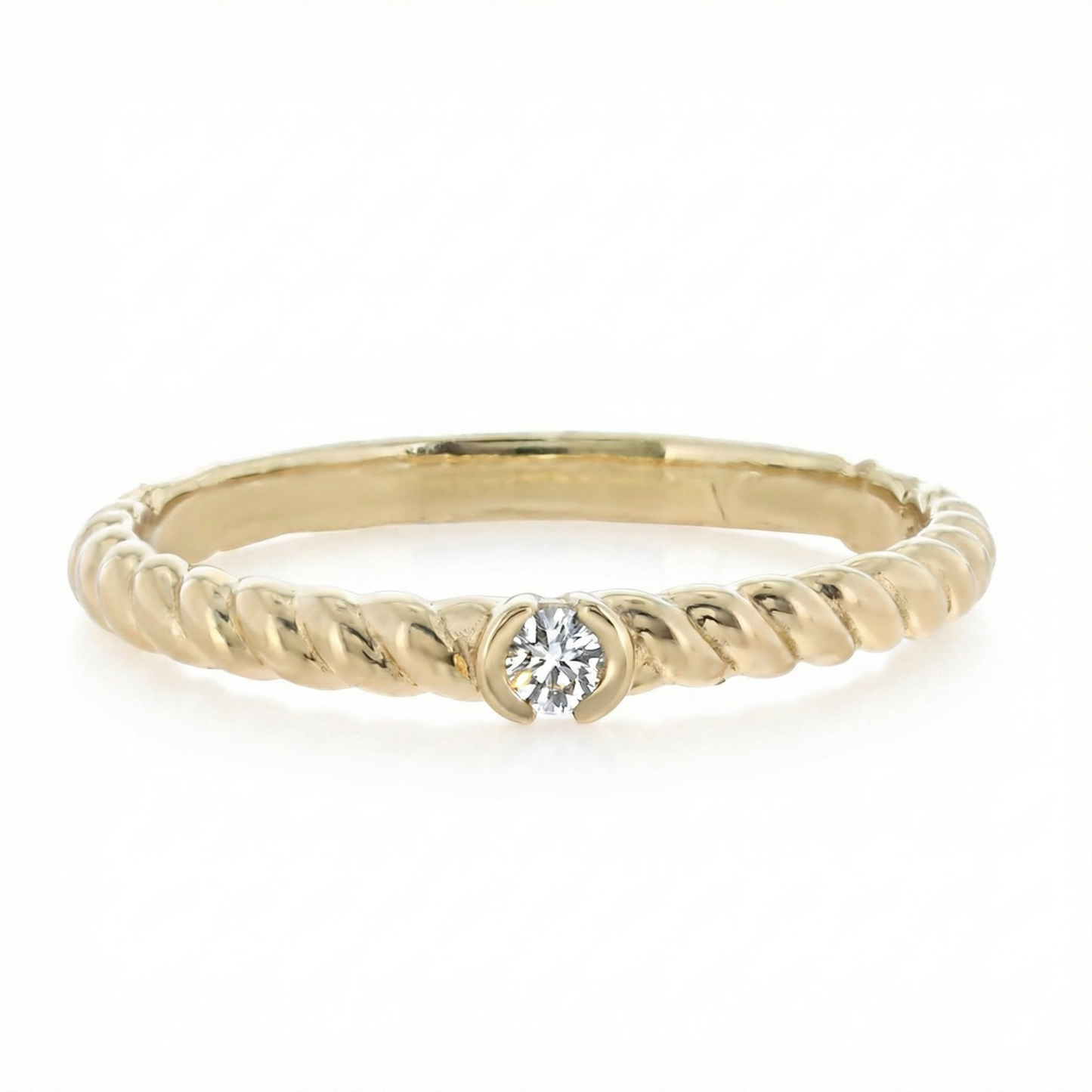 18K Gold Plated Twisted Rope Band with Single Crystal Ring