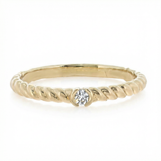 18K Gold Plated Twisted Rope Band with Single Crystal Ring