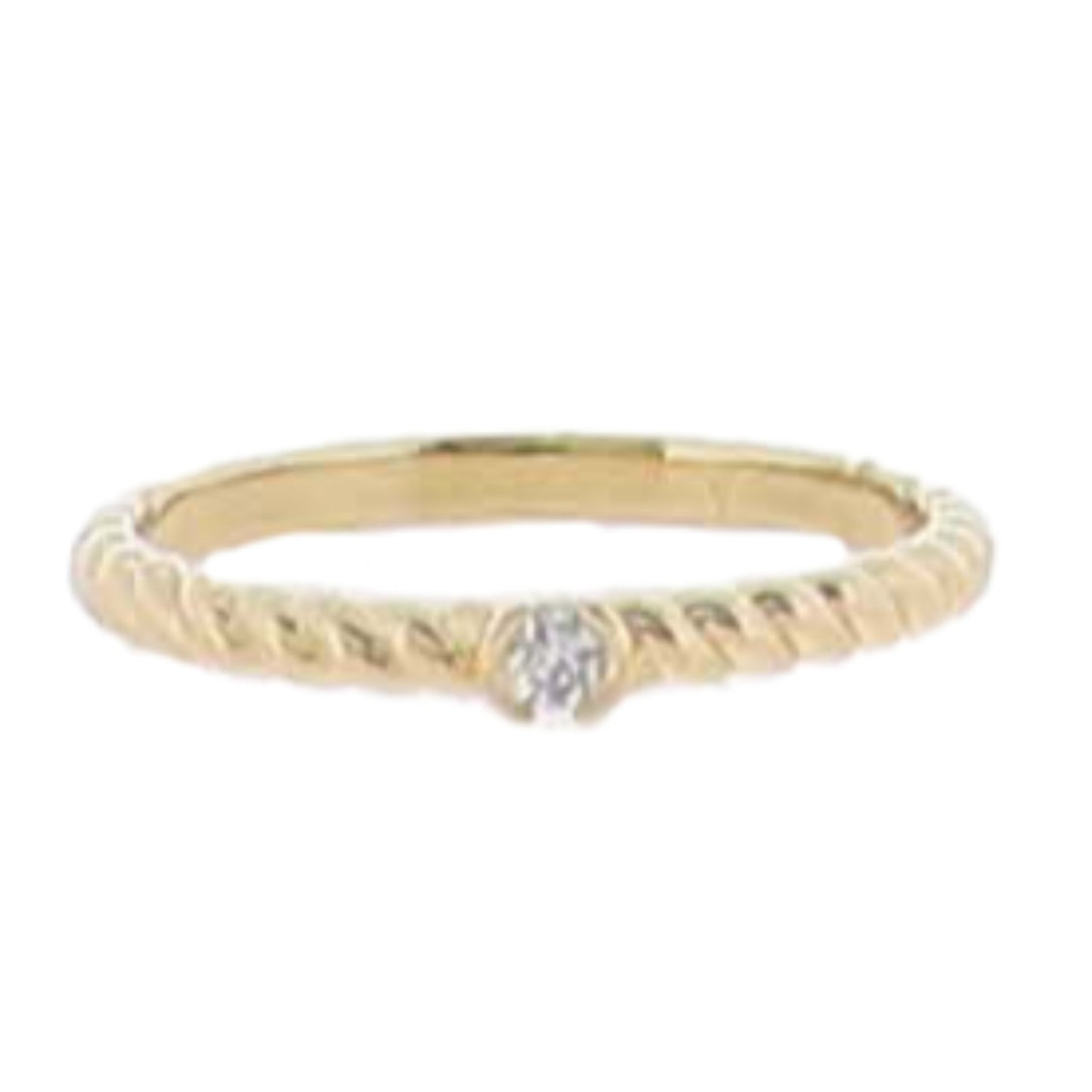 18K Gold Plated Twisted Rope Band with Single Crystal Ring