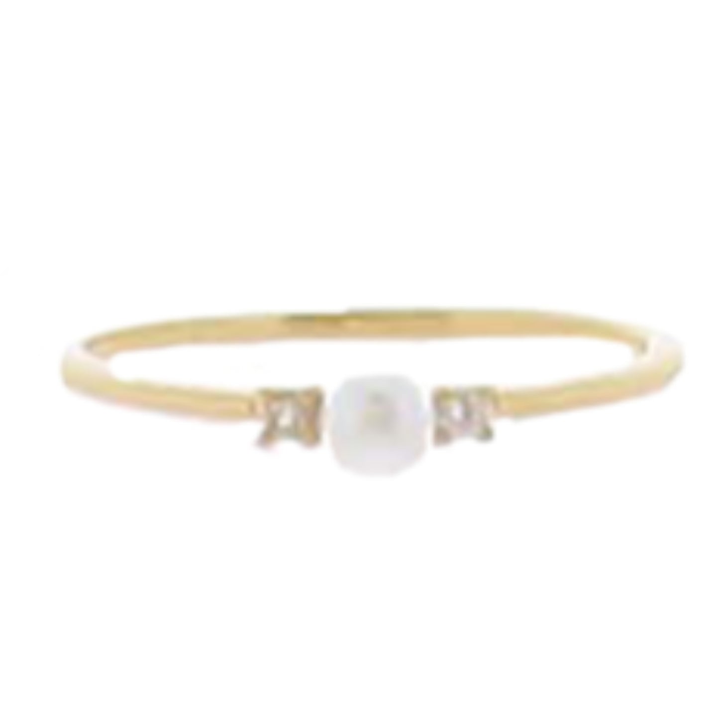 18K Gold Plated Single Pearl with Crystals on either Side Ring