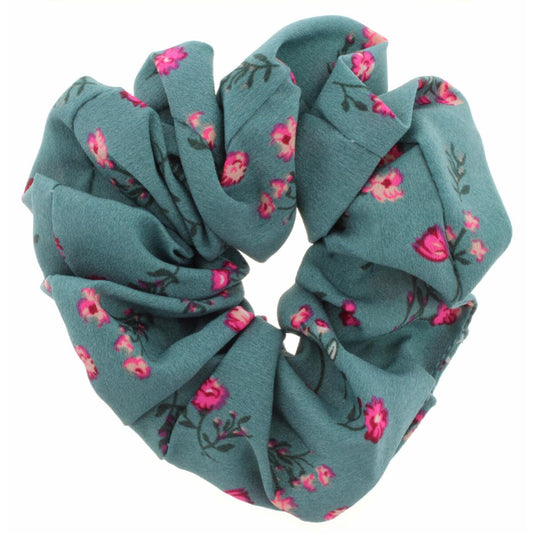 Soft Teal with Flowers Scrunchie