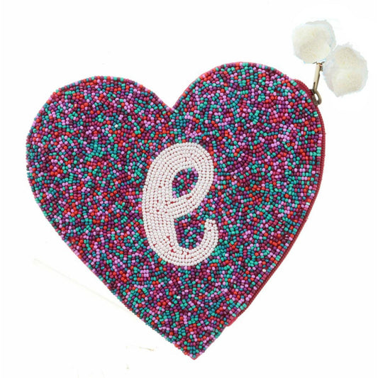 Teal, Red, Purple, Pink Seed Bead Zipper Pouch "E" Coin Purse
